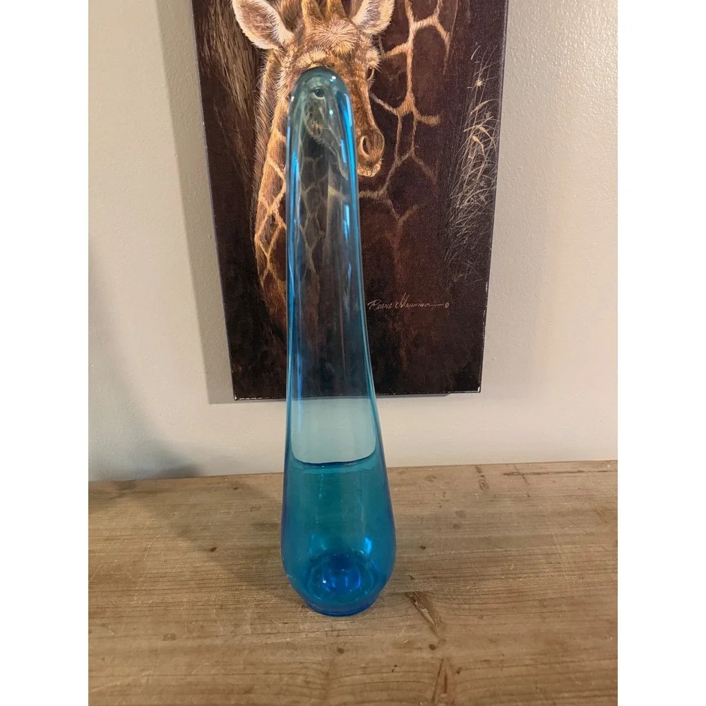 Vintage Empoli Turquoise Blue Glass Vase‎ Mid Century Modern Made in Italy 14in